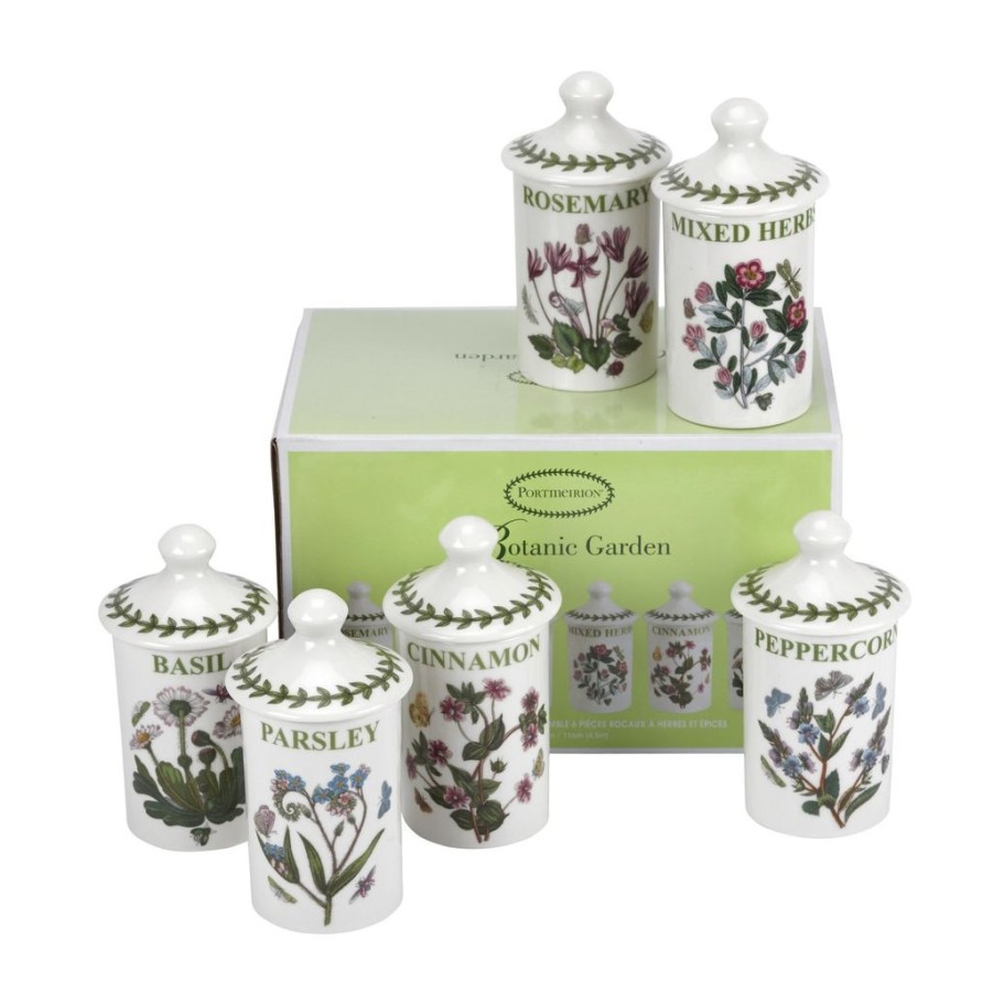 Decor Portmeirion Storage Jars | Porcelain Botanic Garden Set Of 6 Spice Jars