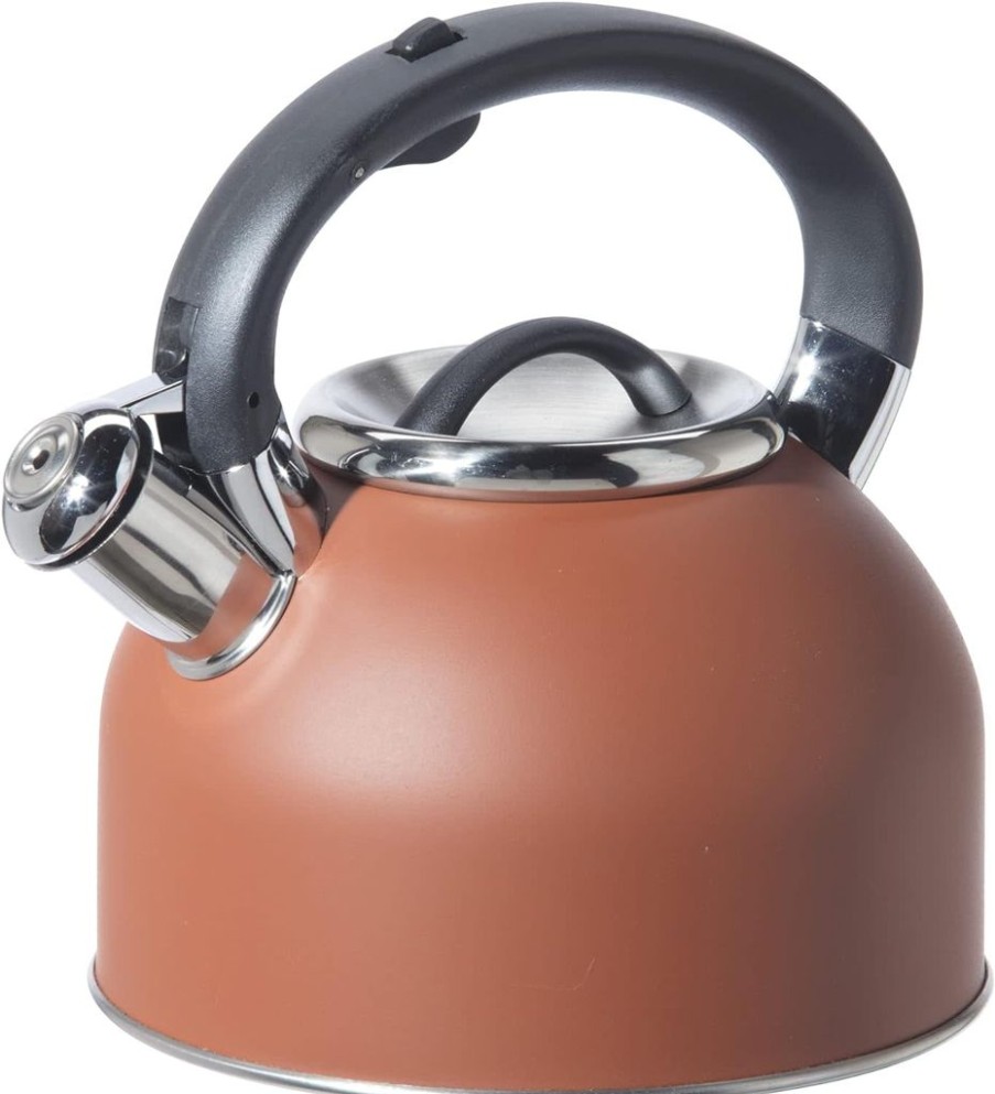 Tea Time British Isles Tea Kettles | Oggi Stainless Steel Whistling Tea Kettle 1.9L / 64Oz Brick Red