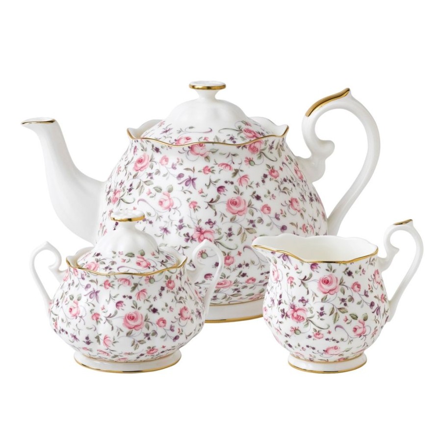 Tea Time Royal Albert Creamers & Sugar Bowls | Royal Albert Rose Confetti 3-Piece Tea Set