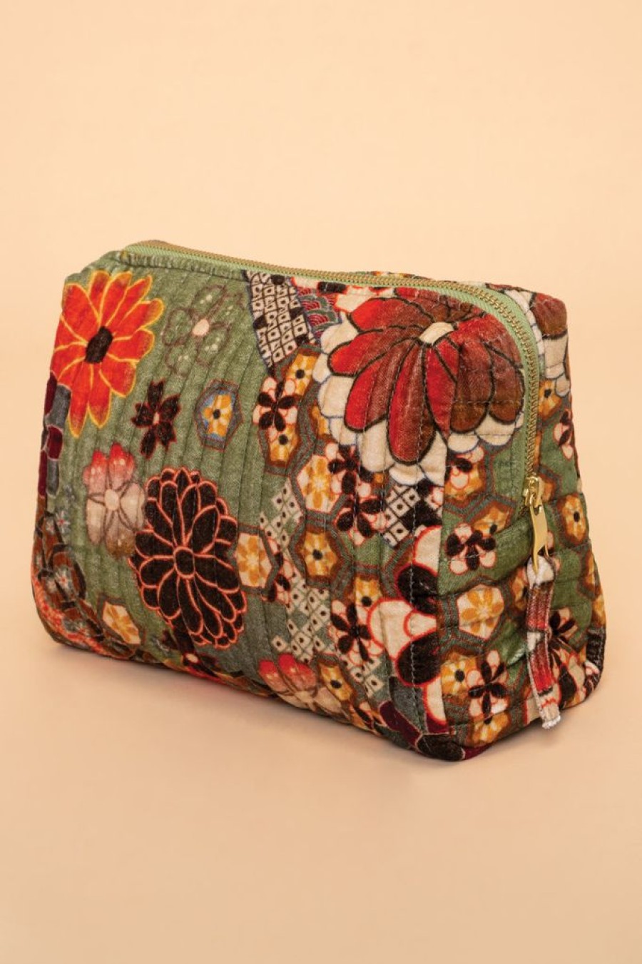 Wear Powder UK | Powder Uk 70S Kaleidoscope Floral Sage Large Quilted Wash Bag