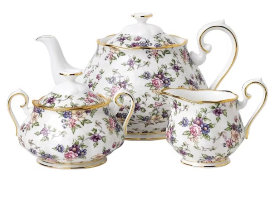 Tea Time Royal Albert Teapots | Royal Albert 100 Years English Chintz-1940Teapot Cream & Sugar Set