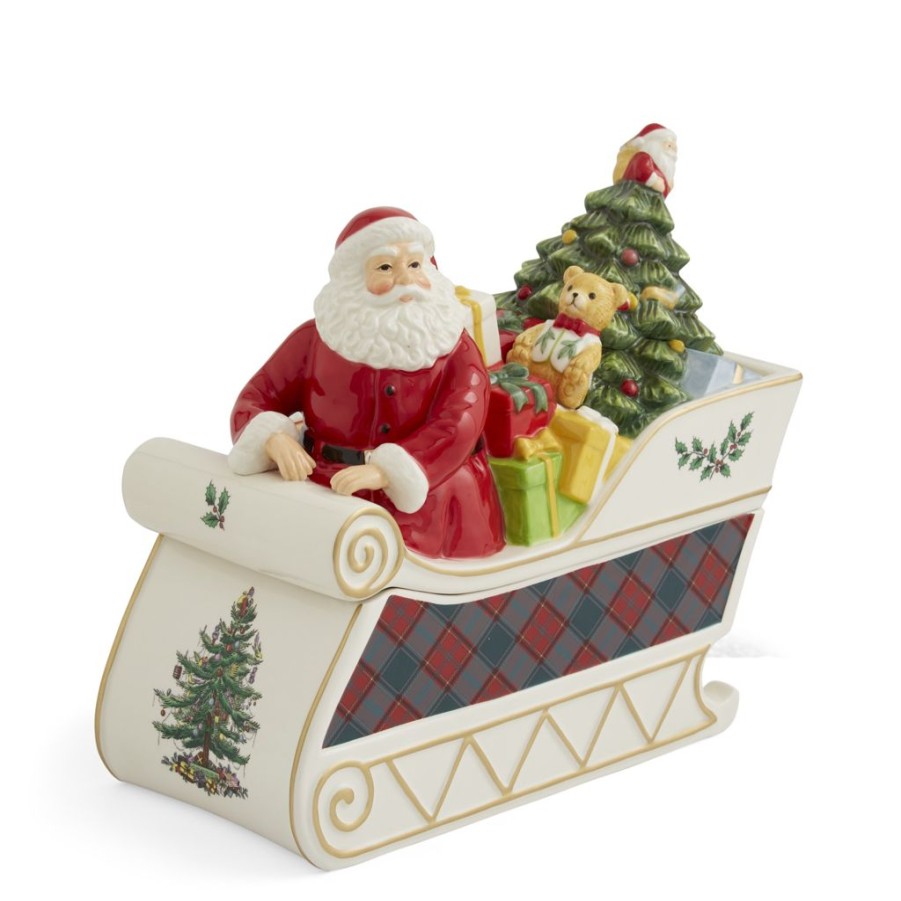 Decor Spode Storage Jars | Spode Christmas Tree Santa In Sleigh Cookie Jar