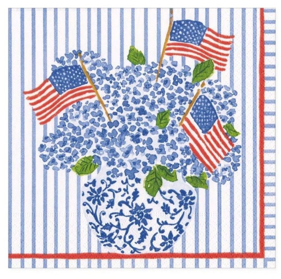 Tabletop British Isles | Caspari Flags And Hydrangeas Cocktail Napkins