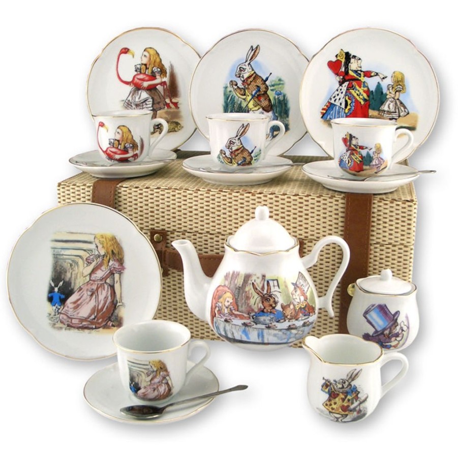 Children British Isles | Reutter Porzellan Alice In Wonderland Tea Set For 4 With Picnic Basket