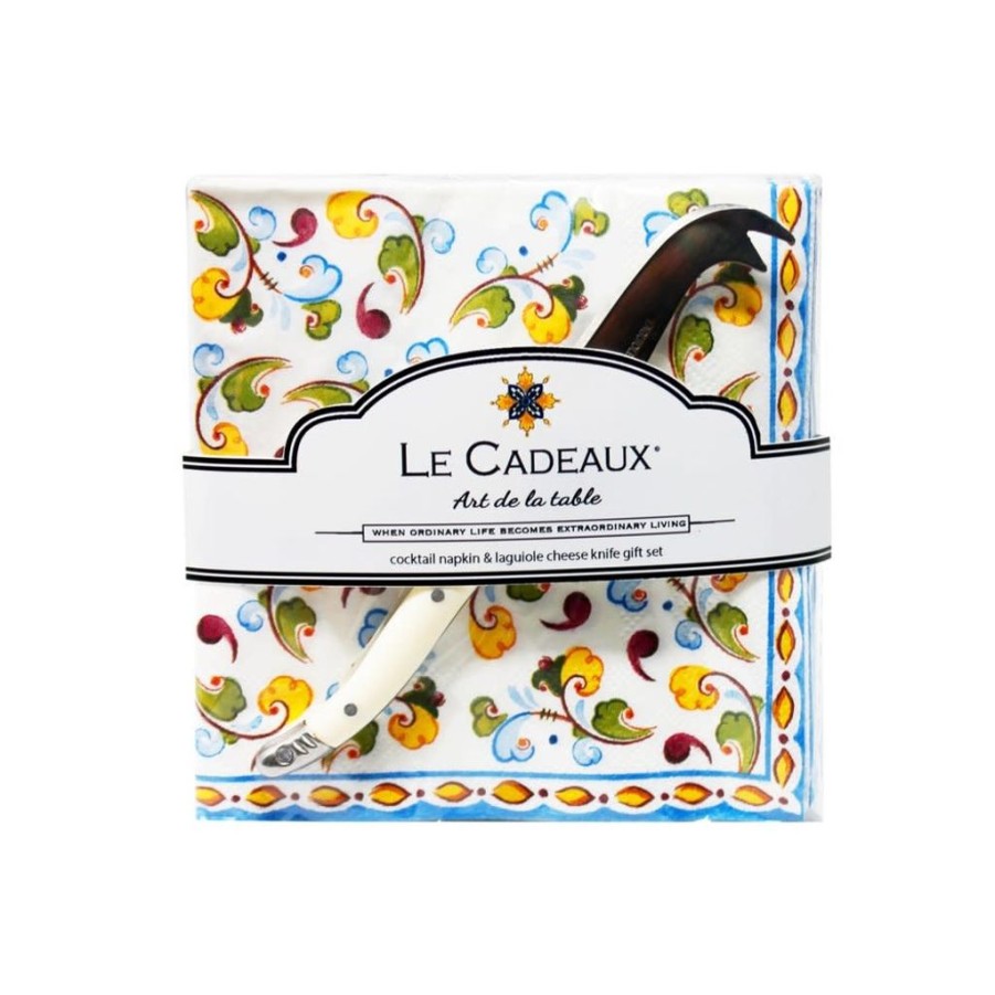 Tabletop British Isles | Le Cadeaux Toscana Cocktail Napkins With Small Cheese Knife Gift Set