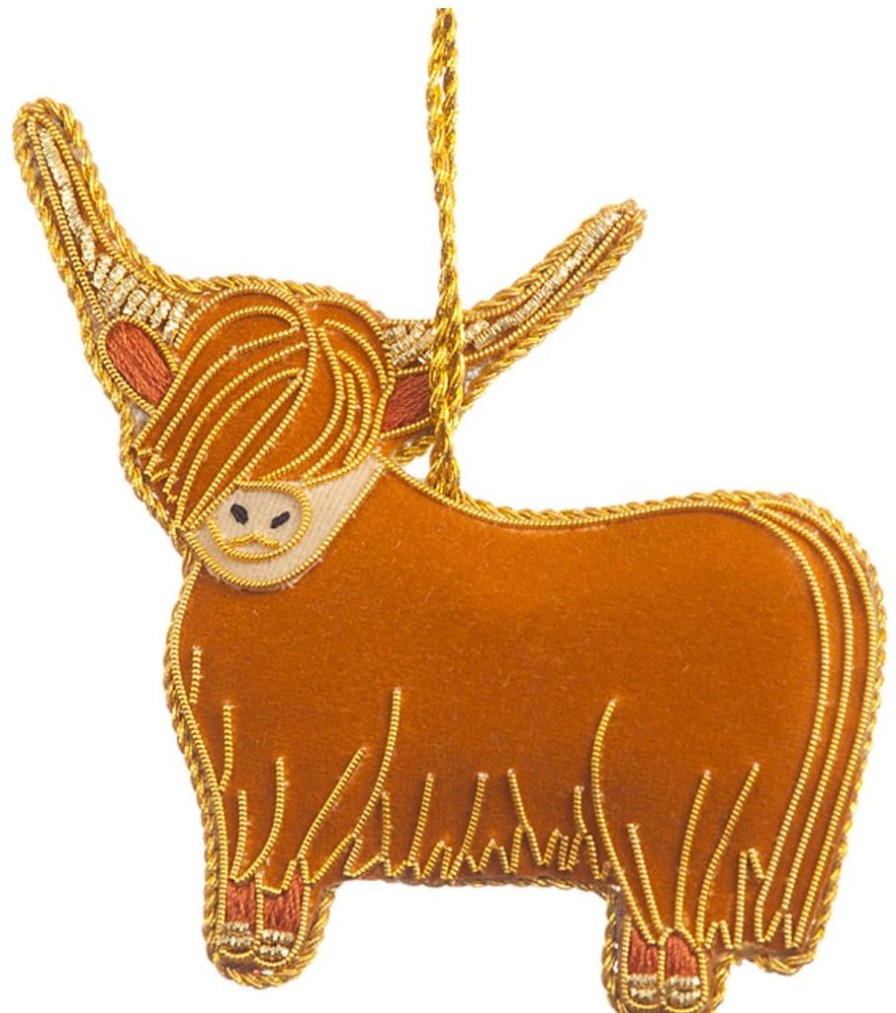 Decor St. Nicolas | St.Nicolas Golden Horn Highland Cow Ornament