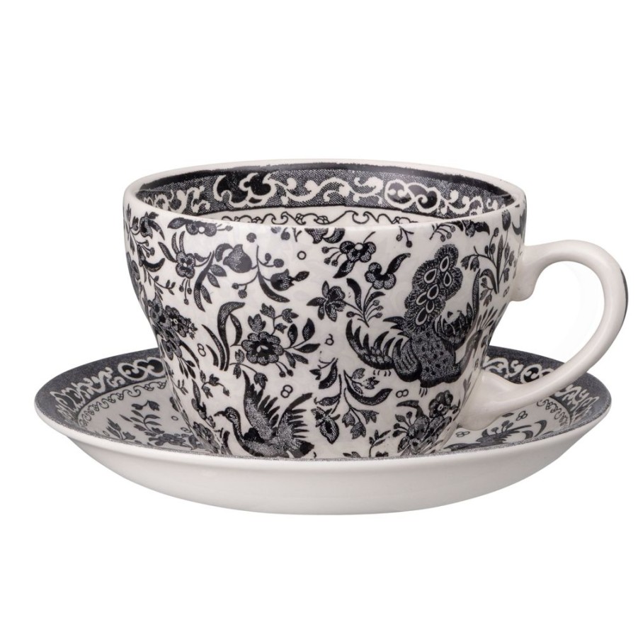 Tabletop Burleigh Pottery Burleigh Pottery | Burleigh Pottery Black Regal Peacock Breakfast Cup And Saucer