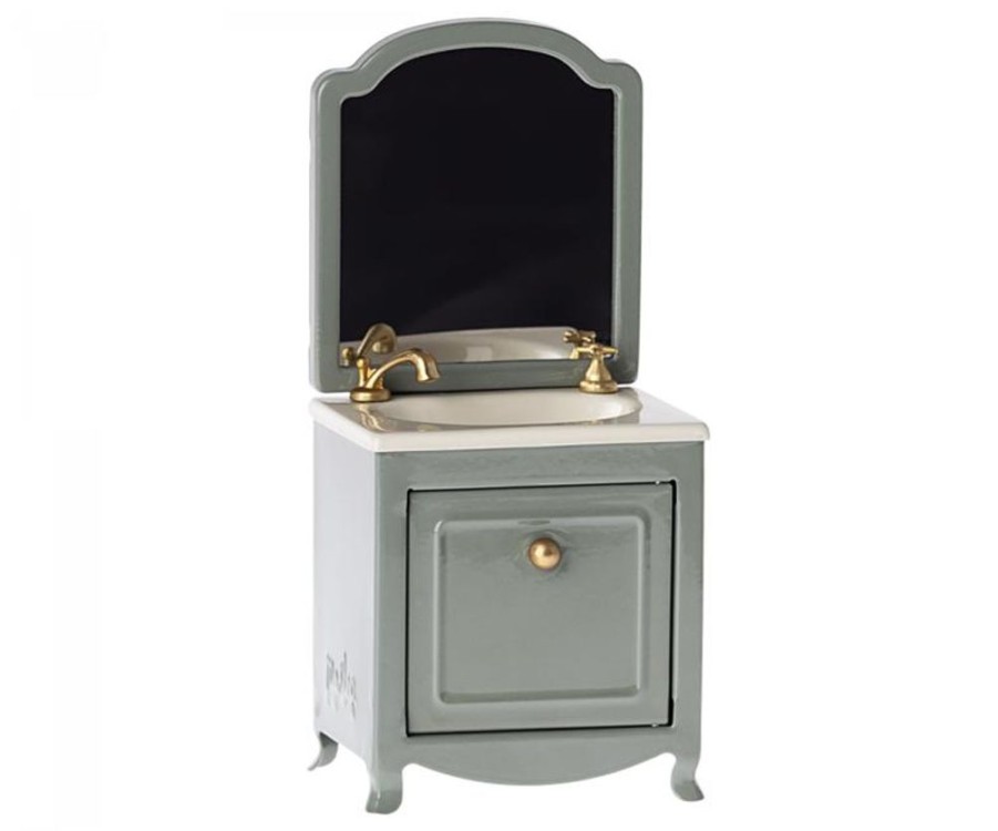 Children Maileg | Maileg Mouse Sink Dresser With Mirror Dark Mint