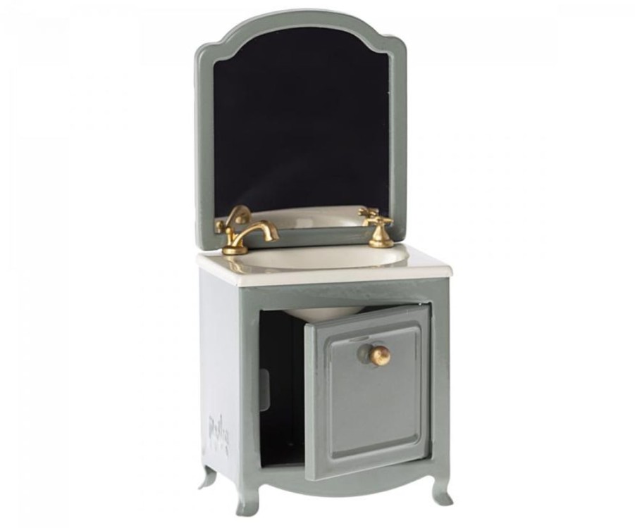 Children Maileg | Maileg Mouse Sink Dresser With Mirror Dark Mint