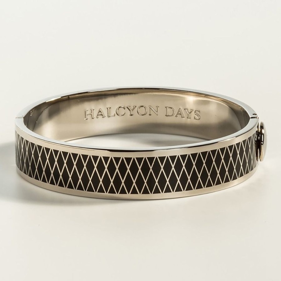 Wear Halcyon Days Bracelets & Bangles | Halcyon Days 13Mm Parterre Black And Palladium Hinged Bangle