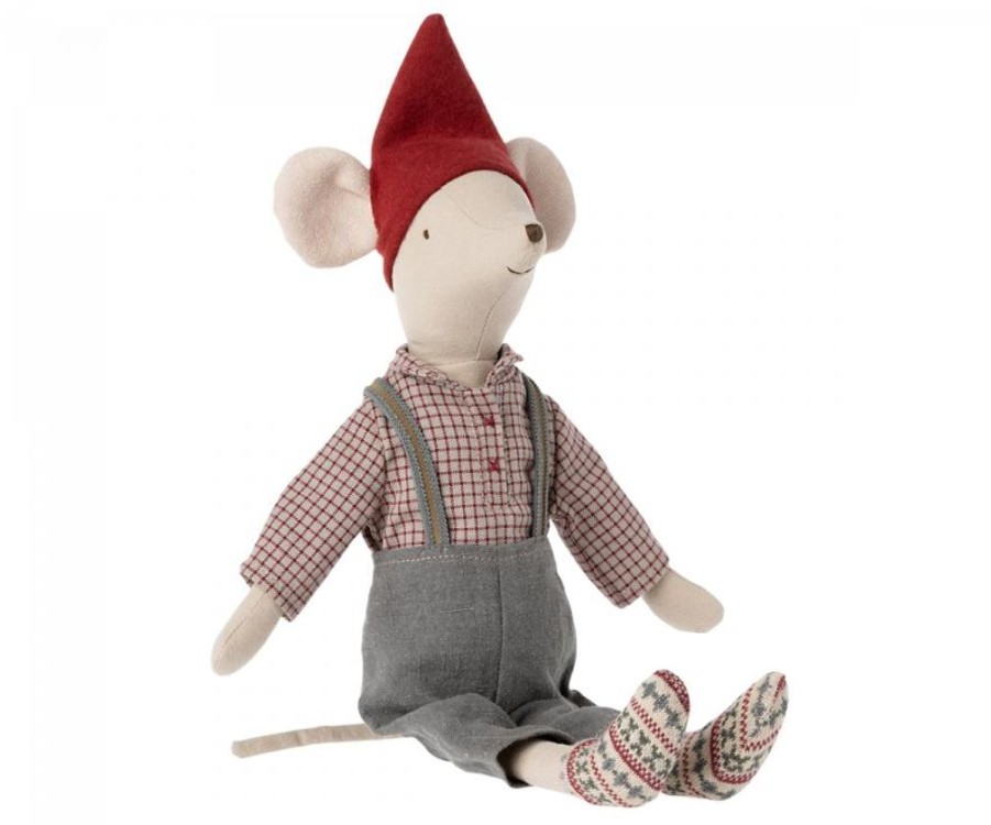 Children Maileg | Maileg Christmas Mouse, Medium - Boy (Overalls)