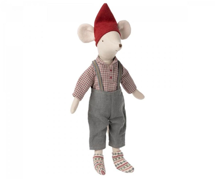 Children Maileg | Maileg Christmas Mouse, Medium - Boy (Overalls)