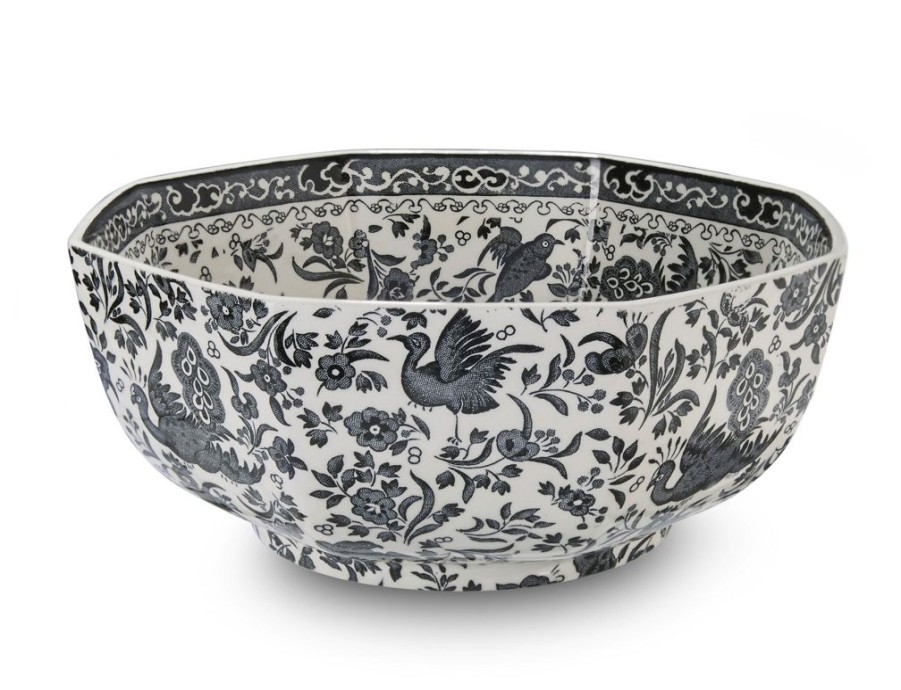 Tabletop Burleigh Pottery Burleigh Pottery | Burleigh Pottery Black Regal Peacock Octagonal Bowl Medium