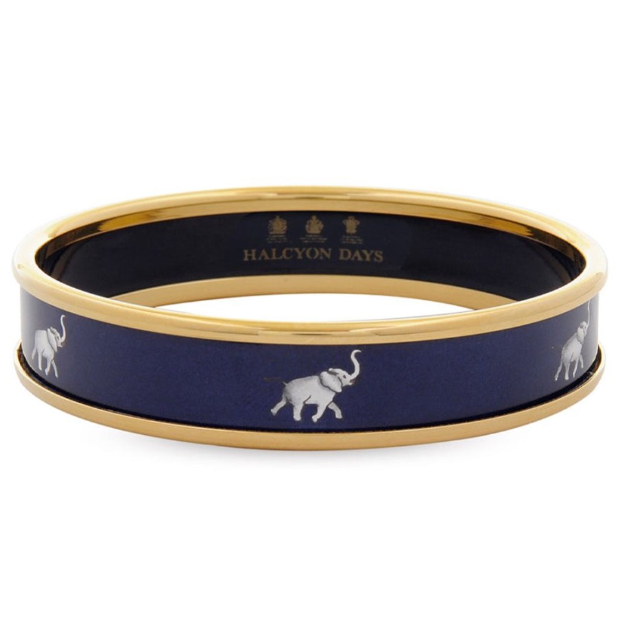 Wear Halcyon Days Bracelets & Bangles | Halcyon Days 1Cmelephant Navy Medium Bangle