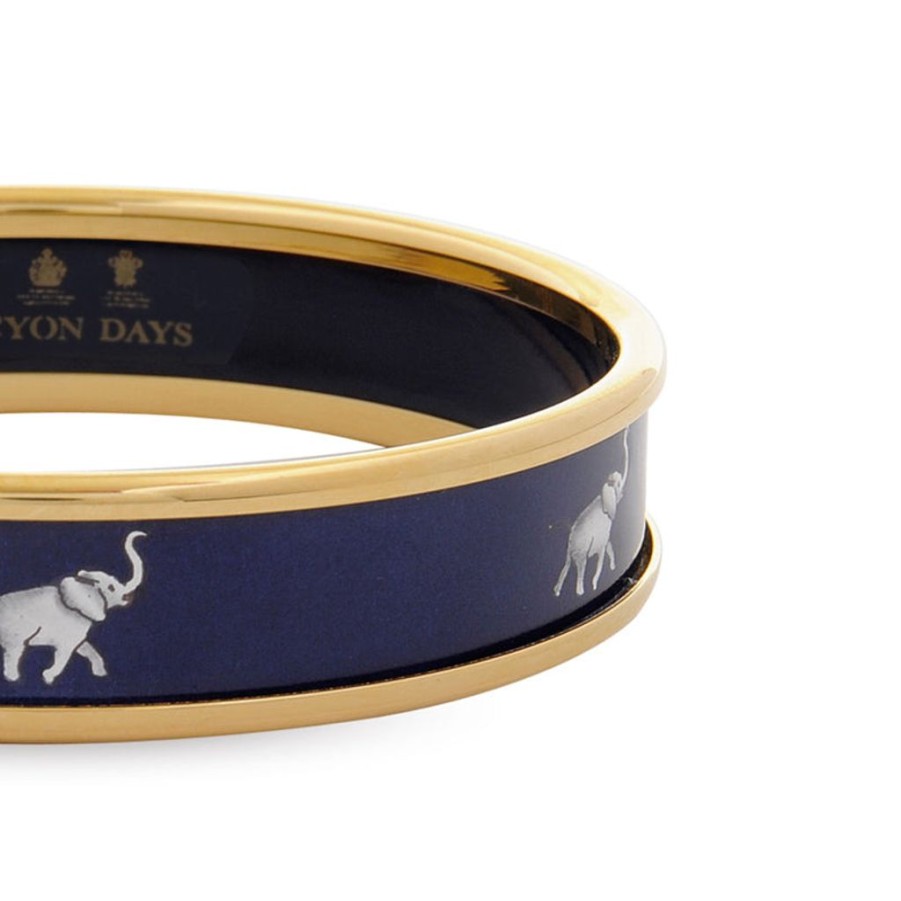 Wear Halcyon Days Bracelets & Bangles | Halcyon Days 1Cmelephant Navy Medium Bangle